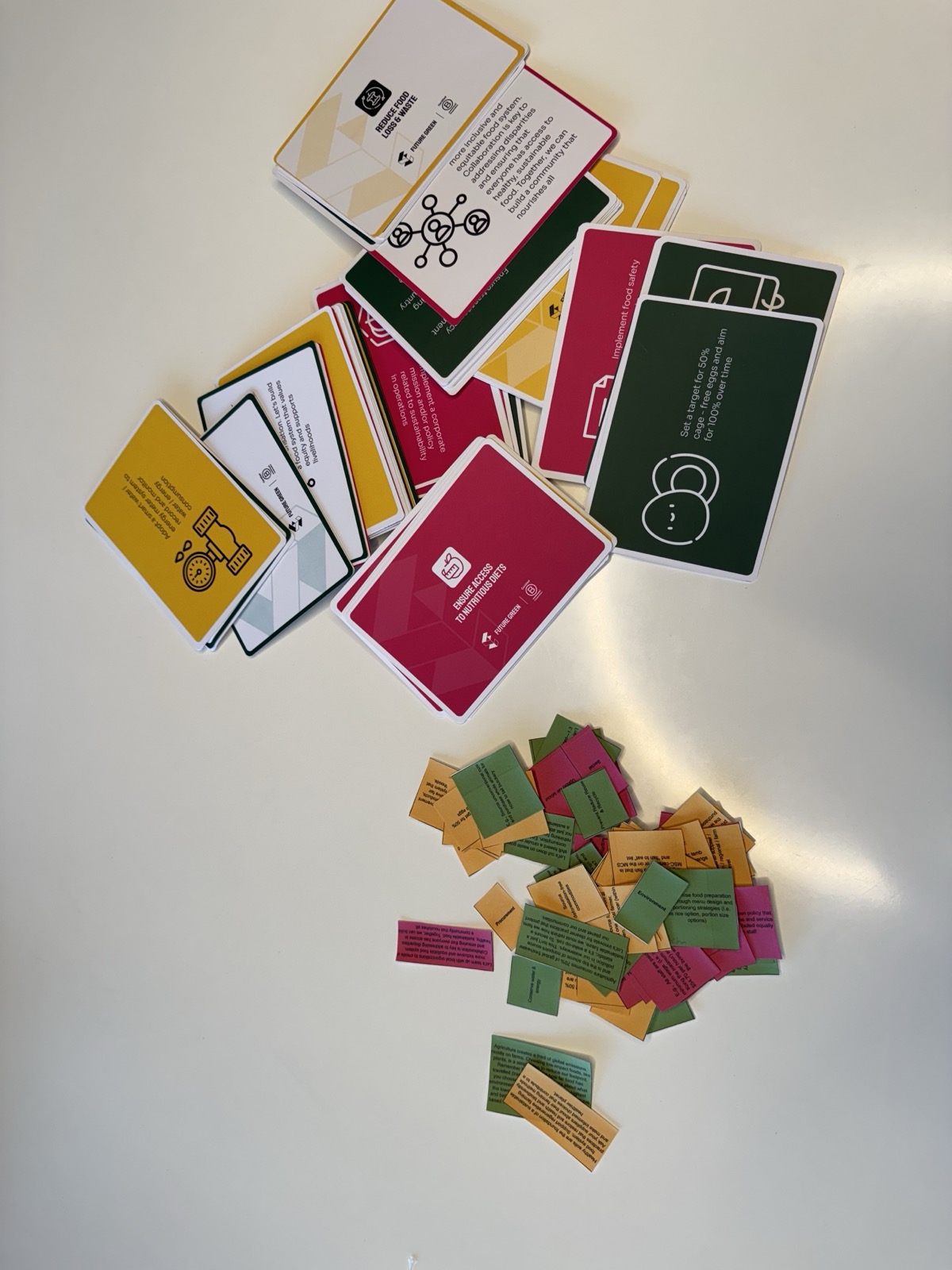 Future Green sustainability workshop cards spread on a table