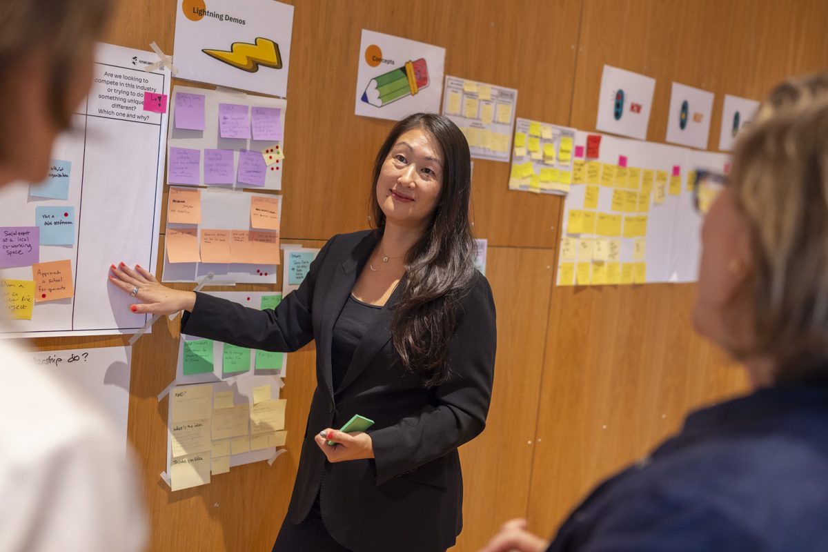 Heidi facilitating at the workshop wall