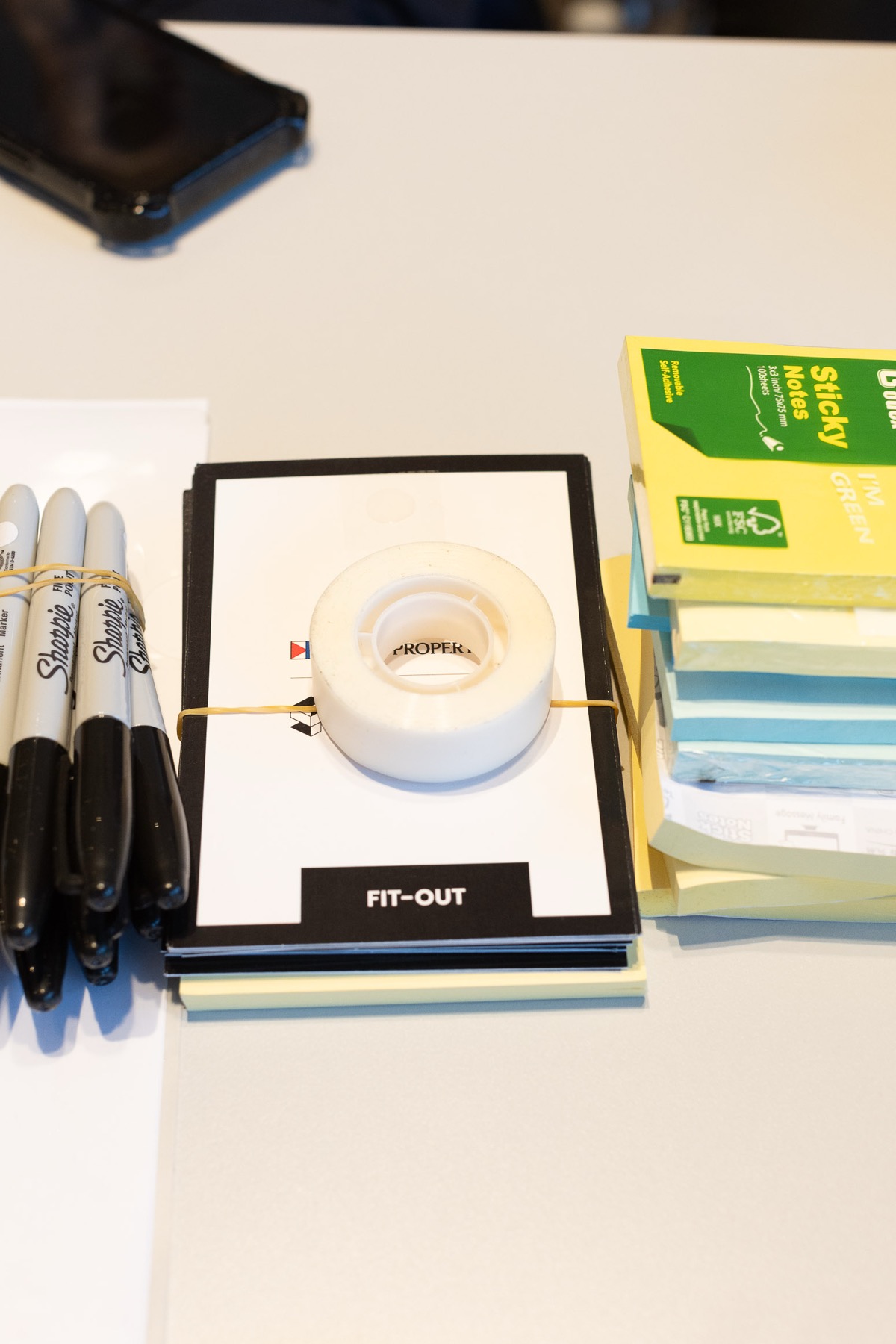 Workshop activity kit with materials laid out for facilitation